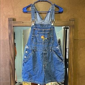 Juniors 100% cotton Denim Overalls with Embroidered Orange Flower